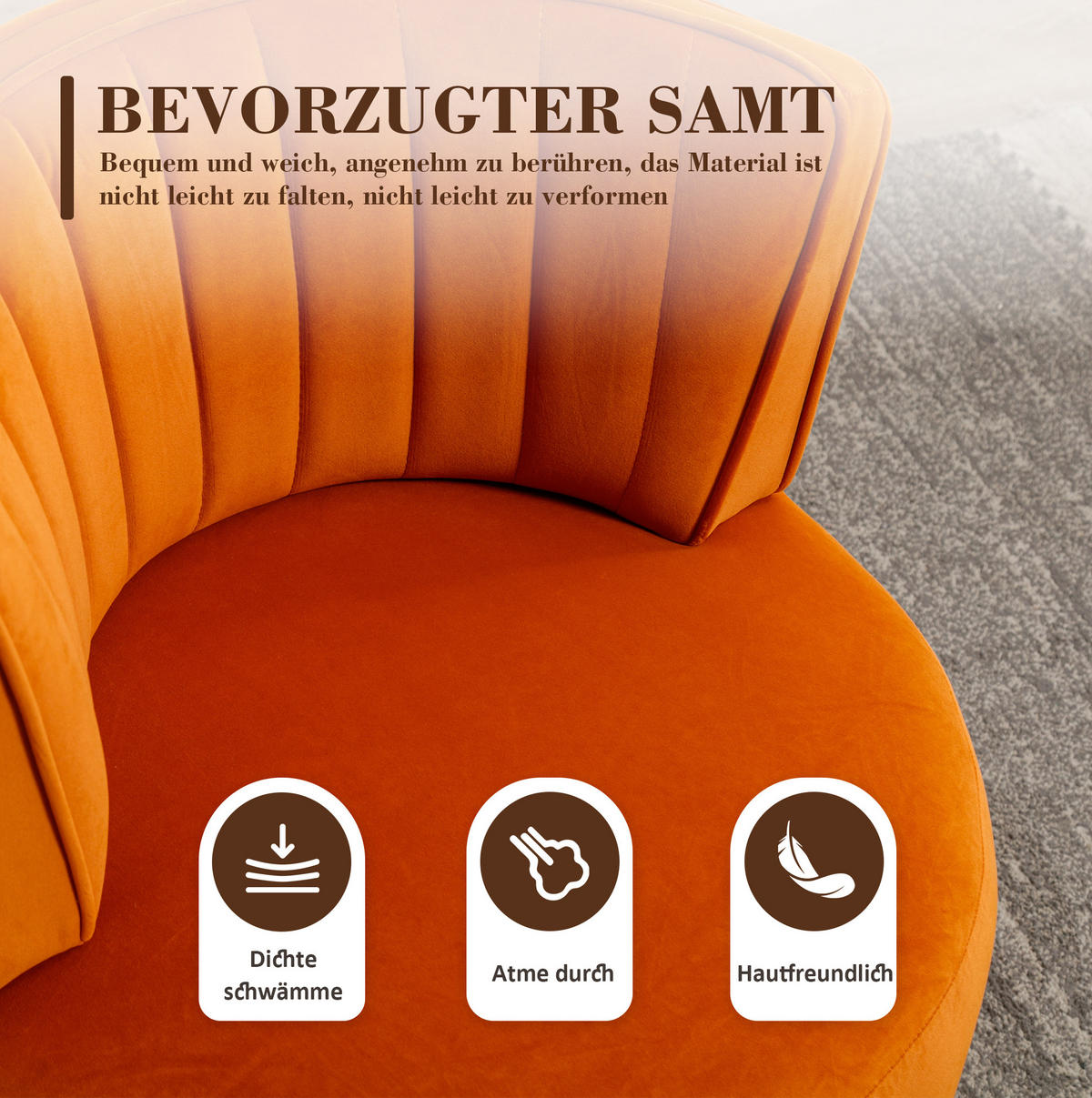 STUHL, Samt, 360° drehbar, 62,5/62/69,5 cm, Orange - Orange, Textil (62/69.5/62.5cm) - Redom