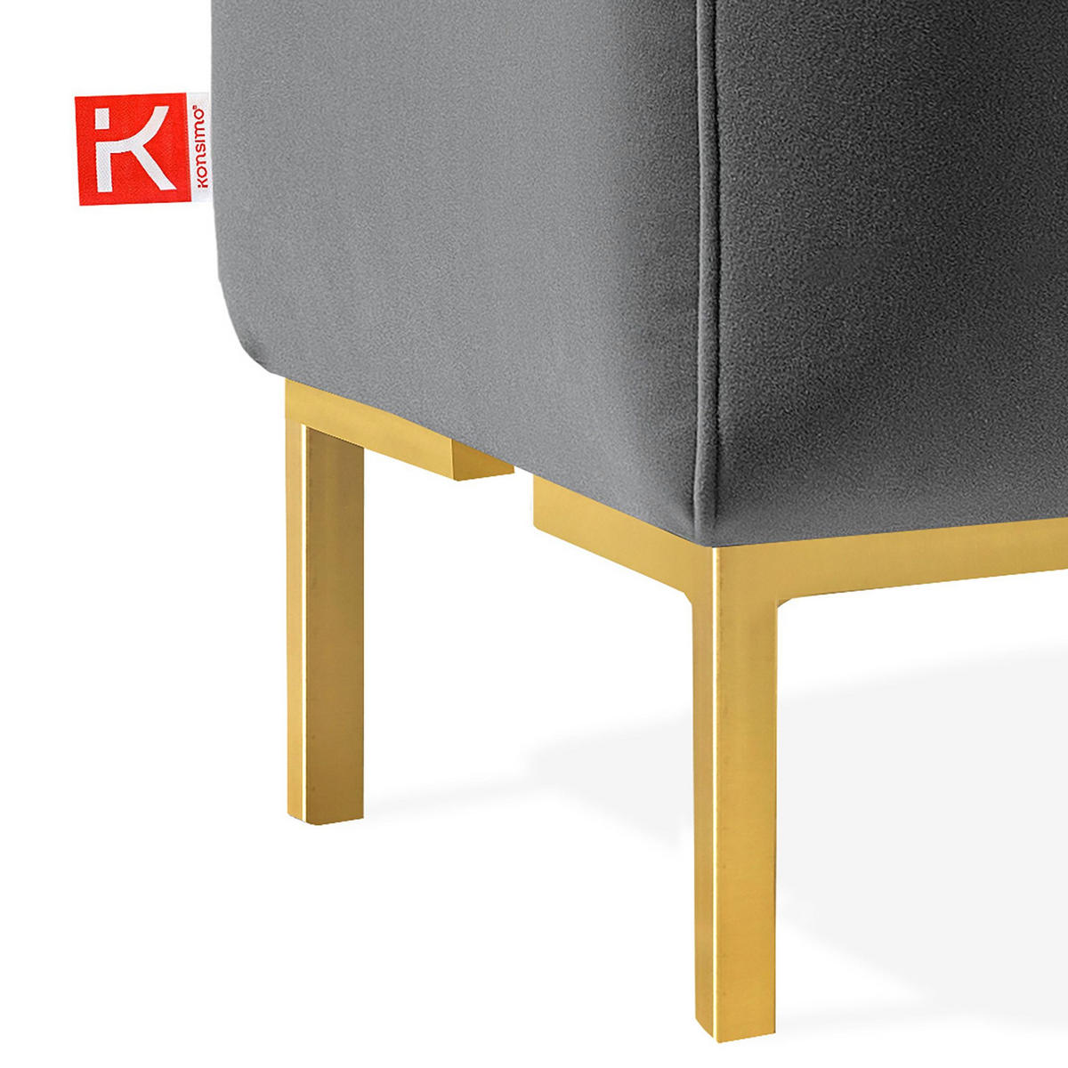 SITZHOCKER Polsterhocker PECCO, Veloursstoff - Dunkelgrau/Goldfarben, Holz/Textil (60/50/50cm) - KONSIMO®