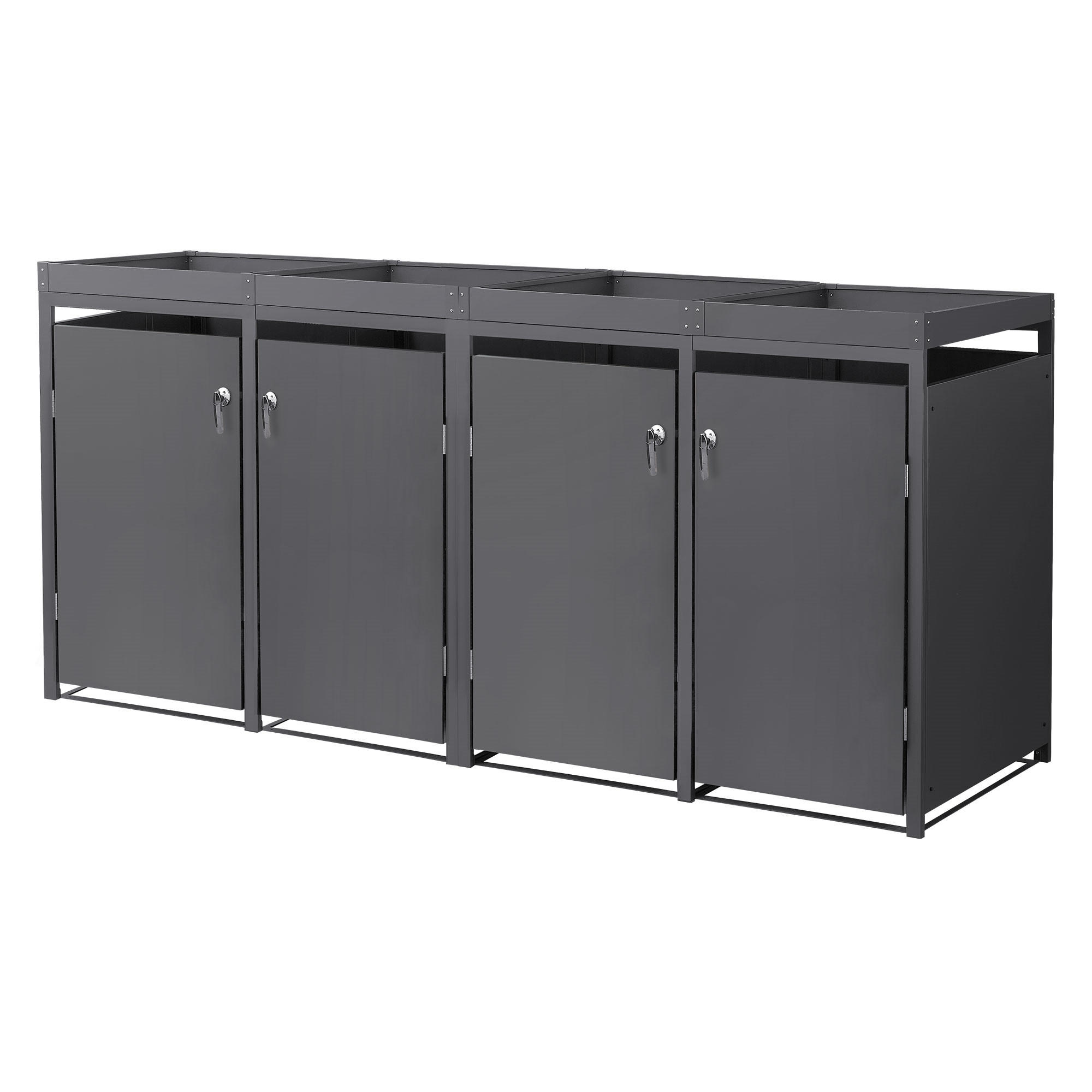 MÜLLTONNENBOX 4er mit Pflanzdach Anthrazit - Anthrazit, Metall (264/124/80cm) - ML-DESIGN
