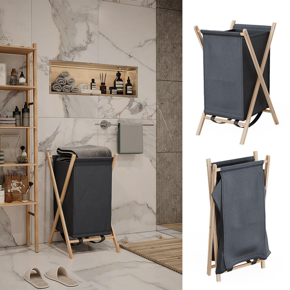 WÄSCHEKORB Bruno Grau 40 x 64 cm - Naturfarben/Grau, Holzwerkstoff (40/64/45cm) - Vicco
