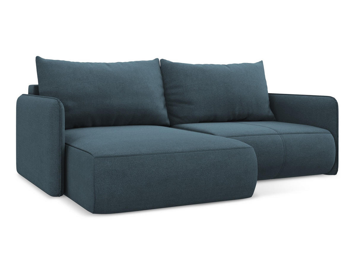 ECKSOFA mit Schlaffunktion Strukturstoff Stoff Blau - Blau/Blaugrau, Kunststoff/Textil (148/207cm) - Makamii