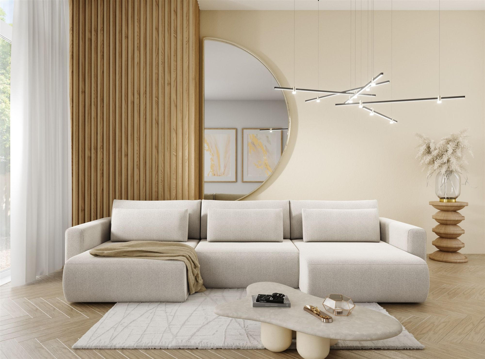 WOHNLANDSCHAFT Chaira Mit Schlaffunktion - Hellgrau, Holzwerkstoff/Textil (340/85/149cm) - Fun Möbel