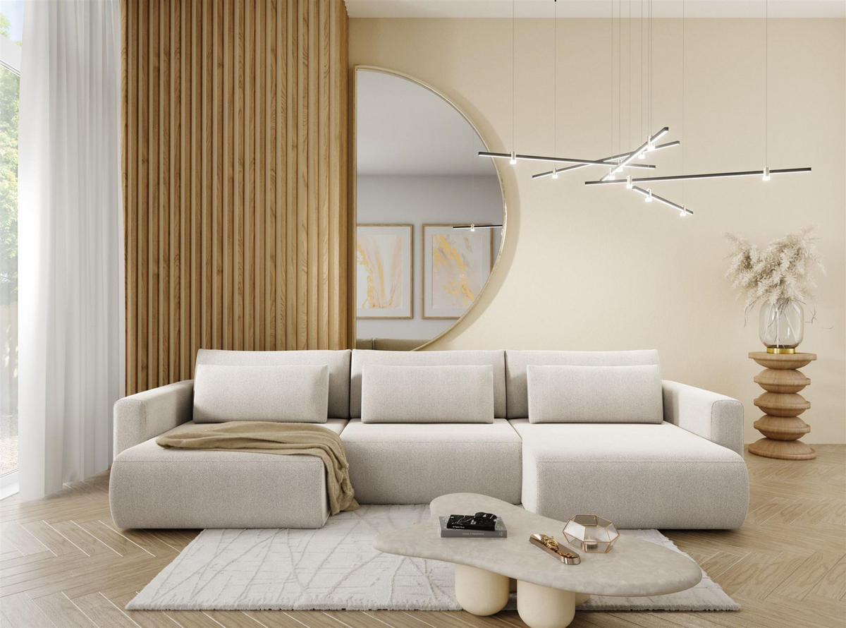 WOHNLANDSCHAFT Chaira Mit Schlaffunktion - Hellgrau, Holzwerkstoff/Textil (340/85/149cm) - Fun Möbel
