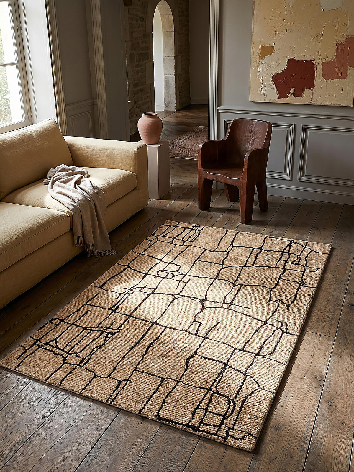 TEPPICH ARLEN, abstrakt, Creme-Schwarz, 120 x 170 cm - Beige, Textil (170/120cm) - KADIMA DESIGN