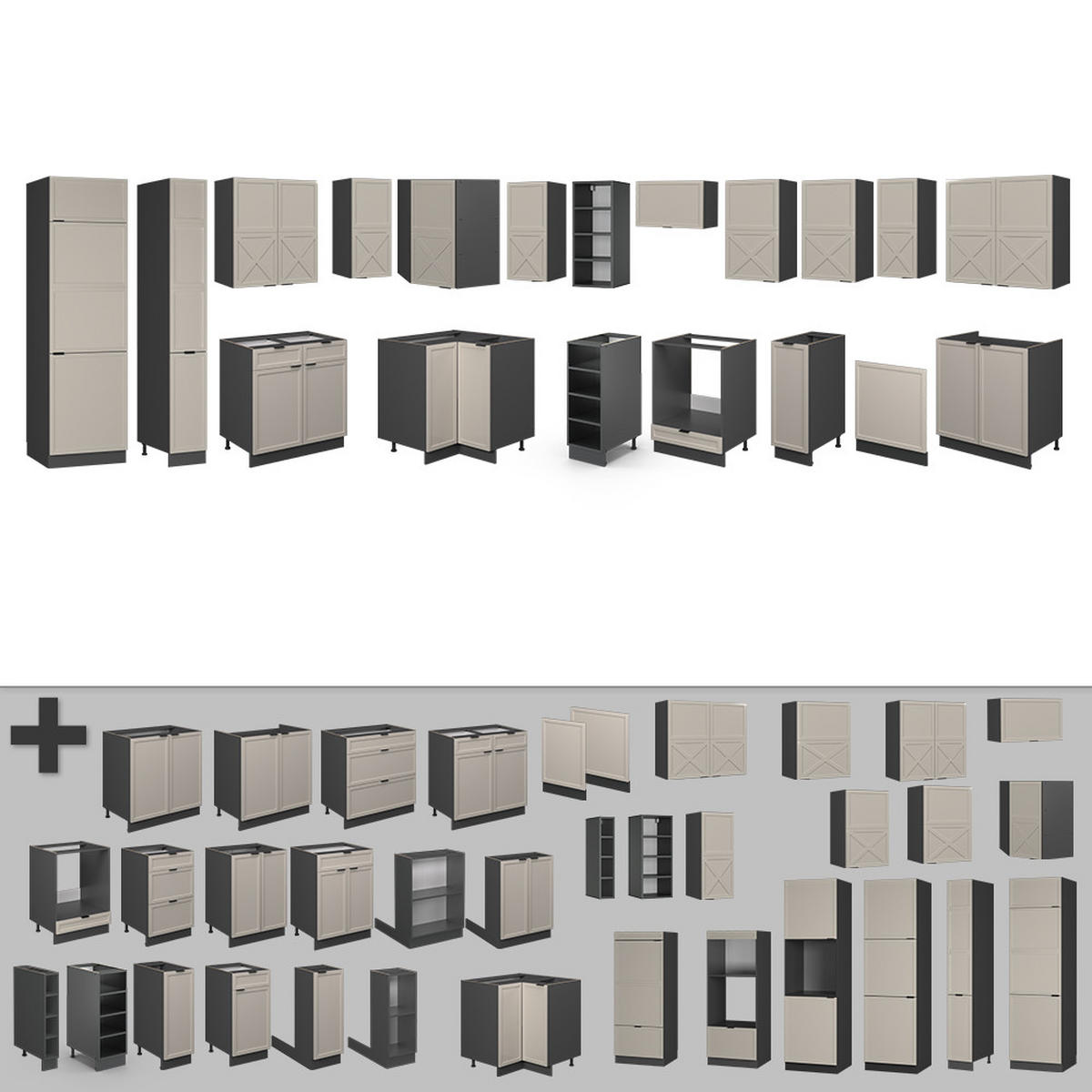 ECKKÜCHE Fame-Line GrauBeige/Anthrazit 347 x 257 cm, AP Marmor - Anthrazit/Grau, Holzwerkstoff (347/81.6/60cm) - Vicco