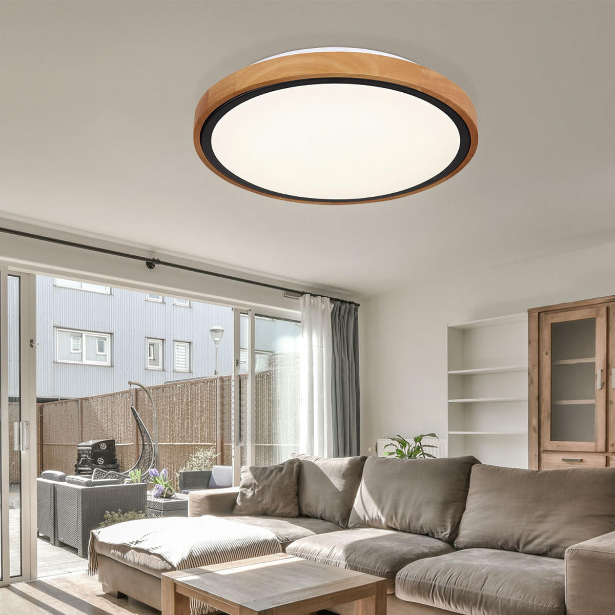 LED DECKENLEUCHTE Metall Braun Holzoptik - Braun, Holz (30.7/30.7/9cm) - Globo Lighting