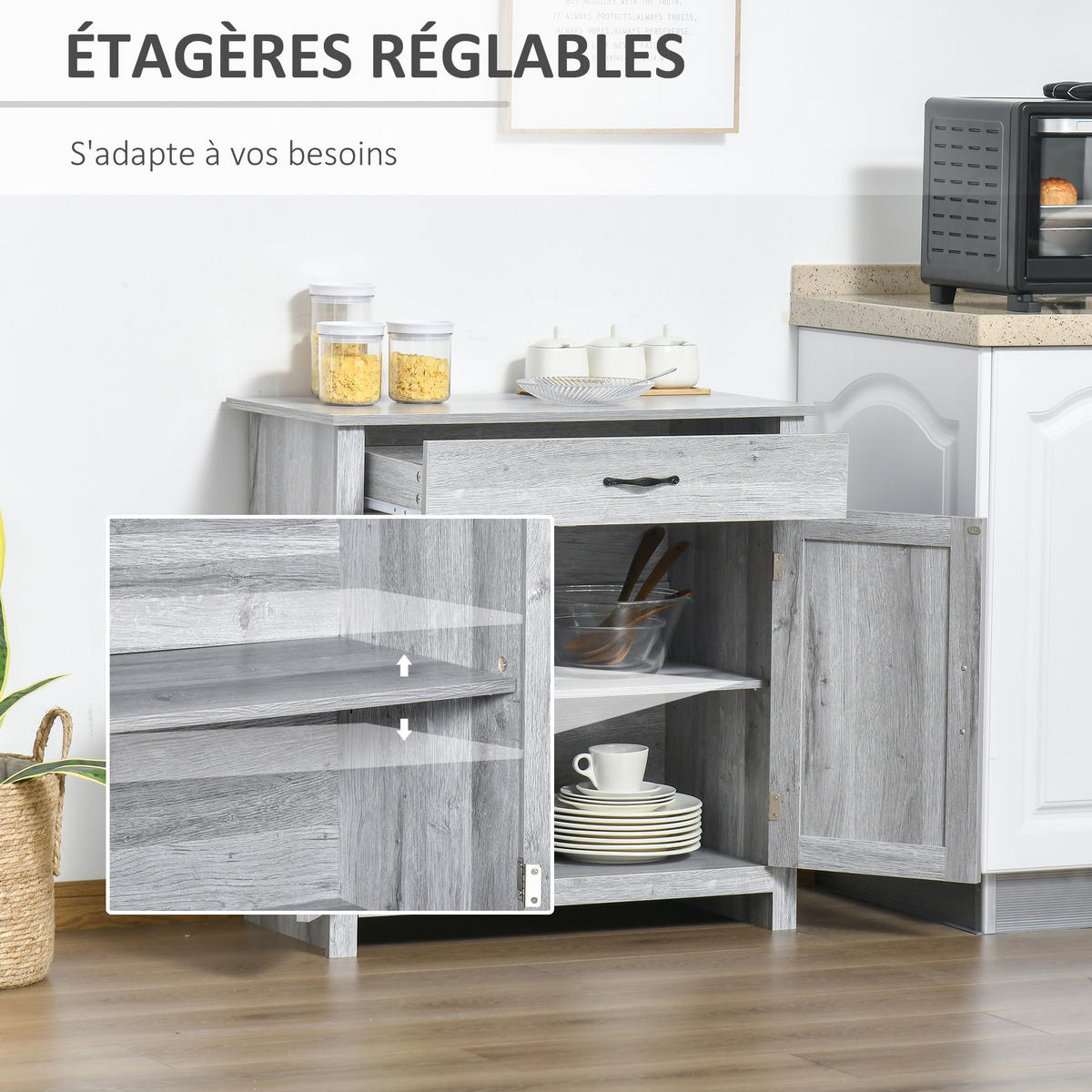 SIDEBOARD Hellgrau Holzoptik 80/39,7/80 cm - Grau, Holz (80/80/39.7cm) - PANGIVO