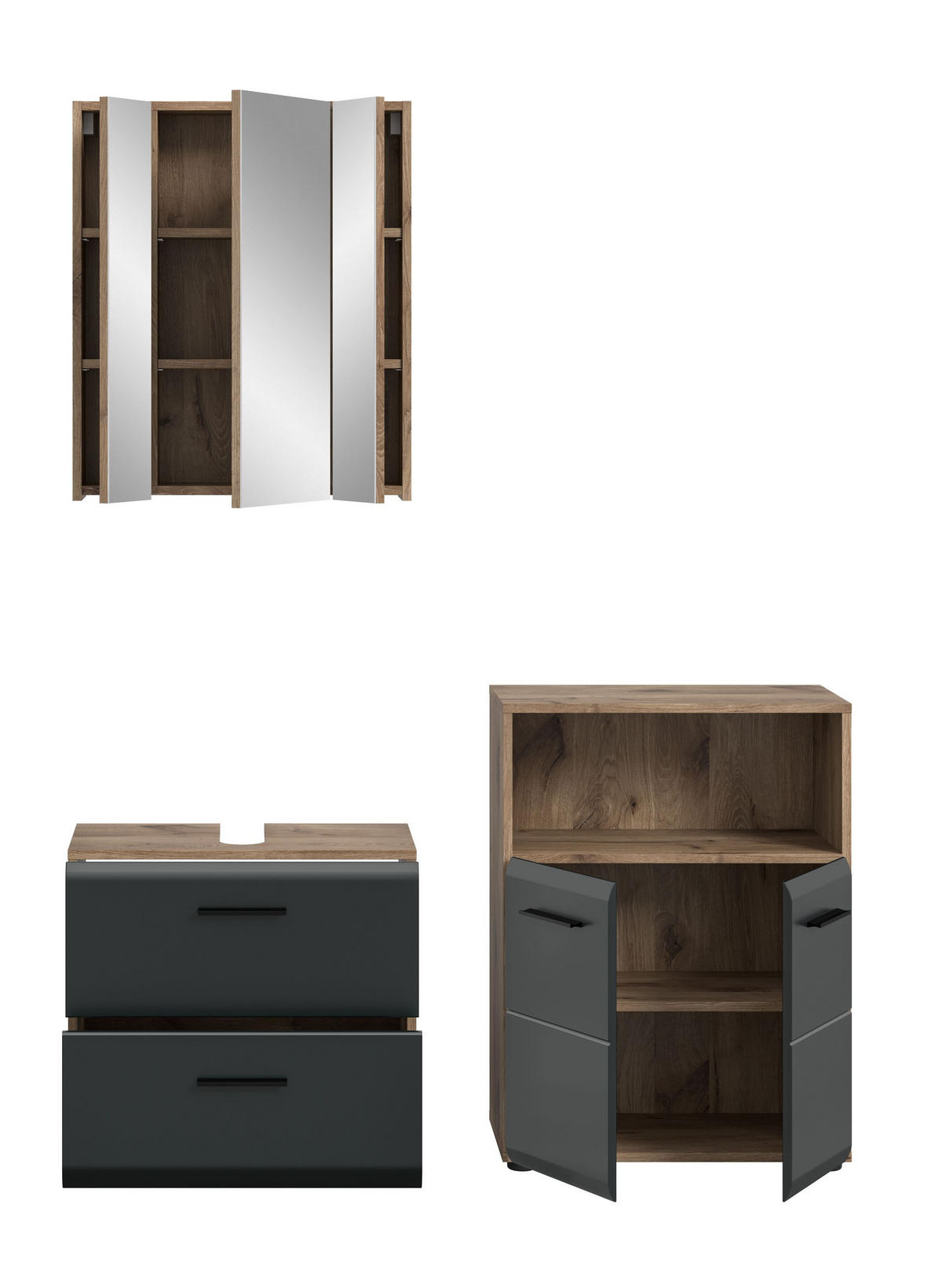 BADEZIMMER Alba 3-tlg. (B/H/T: ca. 135/185/30 cm) in Nox Oak /schwarz matt - Eichefarben, Holz (135/185/30cm)