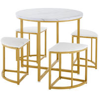 RUNDER Esstisch 80 cm mit 4 Samtstühlen, weißer MDF-Tischplatte und vergoldetem Metallrahmen, weiß-gold - Weiß, Holzwerkstoff (80/75/80cm) - Luhomfu