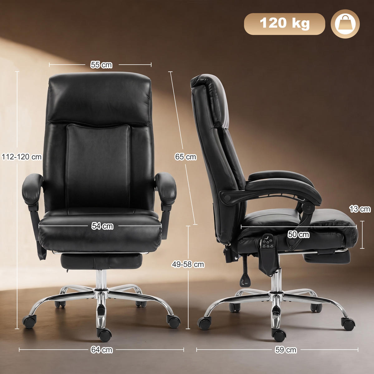 BÜROSTUHL Schwarz 64.0/59.0/120.0 cm - Schwarz, Kunststoff (59/120/64cm)