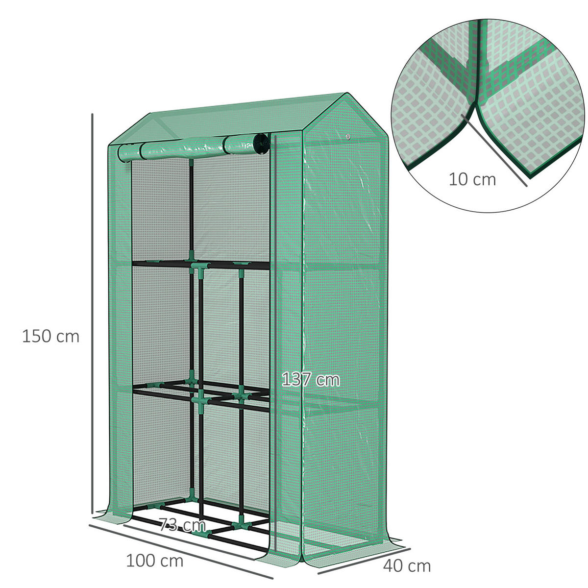 GEWÄCHSHAUS 100/150/40 cm Grün aus Stahl mit Rolltür - Grün, Metall (40/150/100cm) - OKMYHOME