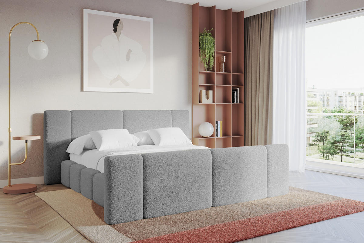 POLSTERBETT mit Bettkasten, Fußteil und Lattenrost, Boxbett ohne Matratze - NILO-Z 180x200 Hellgrau - Hellgrau, Holzwerkstoff/Textil (180/200cm) - ALTDECOR