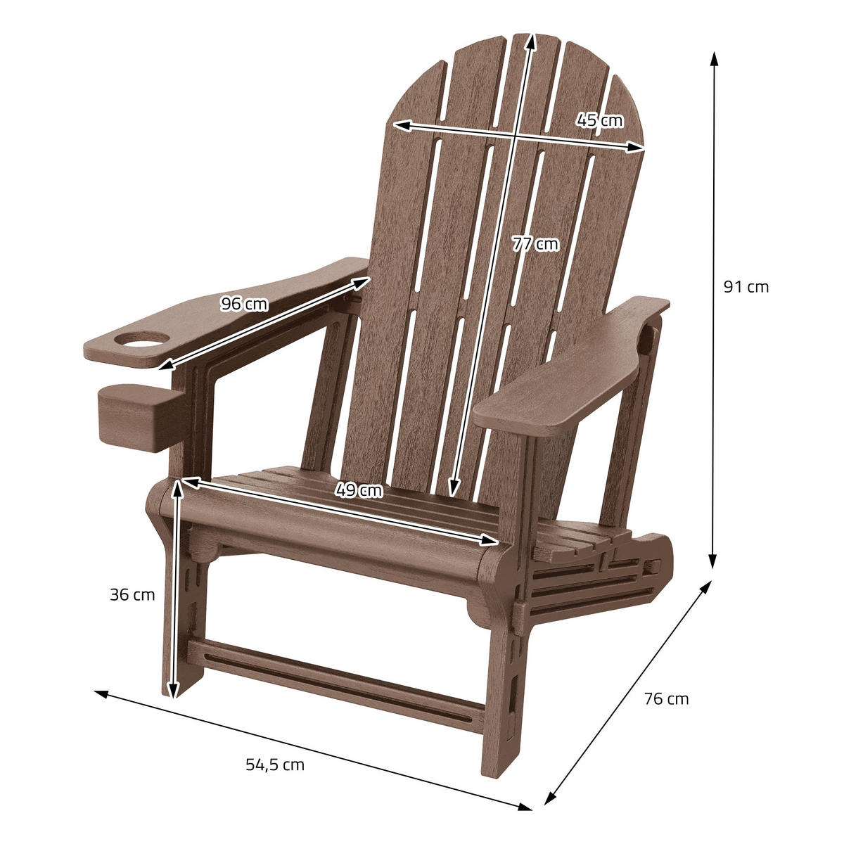ADIRONDACK LEŽÁK s držákem na nápoje, hnědý, z plastu - hnědá, plast (54.5/91/76cm) - ML-DESIGN