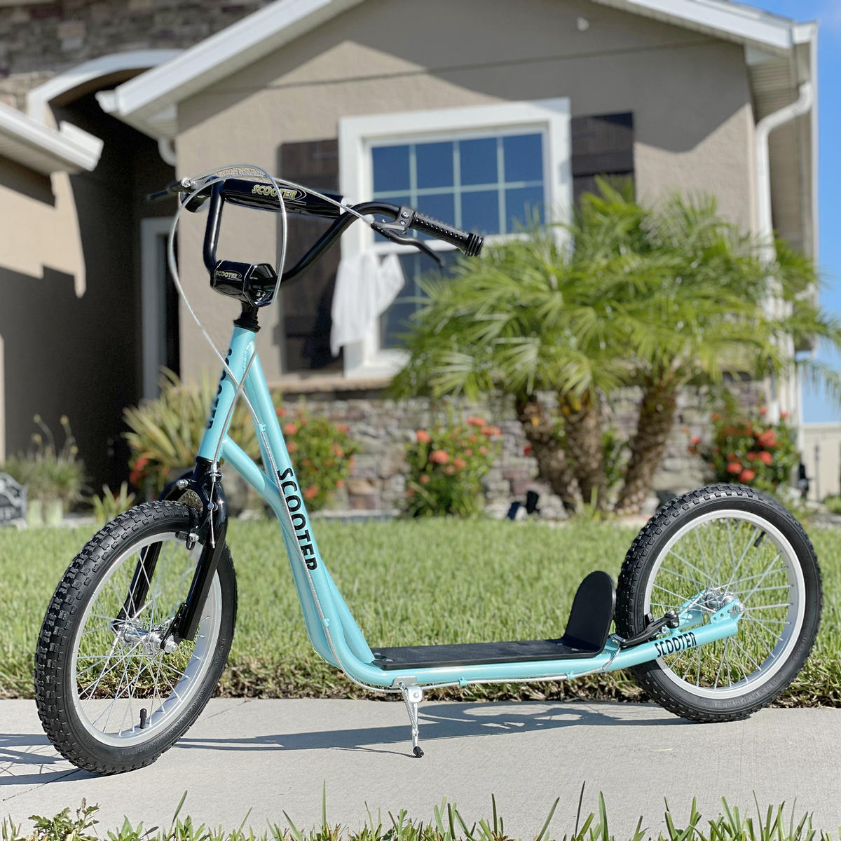 TRETROLLER Scooter Cityroller Kinder Luftreifen Roller verstellbar Alu Hellblau - Blau, Metall (139/58/96cm) - HOMCOM