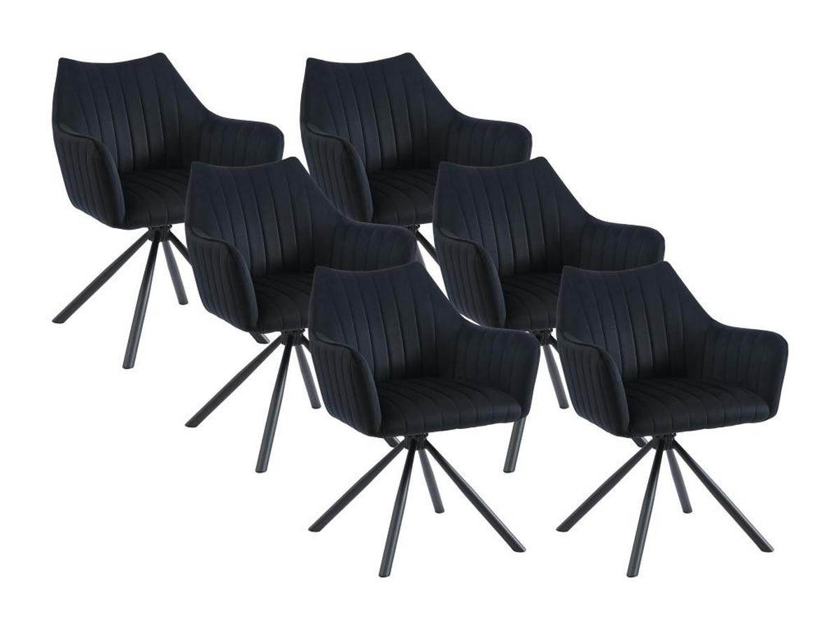 STUHL mit Armlehnen 6er-Set - Samt & Metall - Schwarz - IZIALI - Schwarz, Textil (60/83.5/60cm) - Vente-Unique