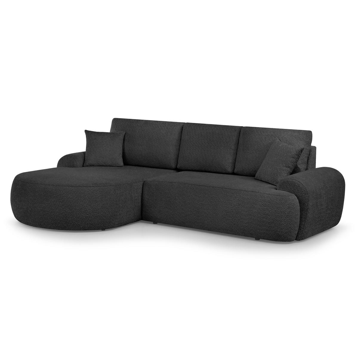 ECKSOFA Teddy L Schwarz, Bouclé-Stoff, links - Schwarz, Textil (270/170cm) - Beautysofa