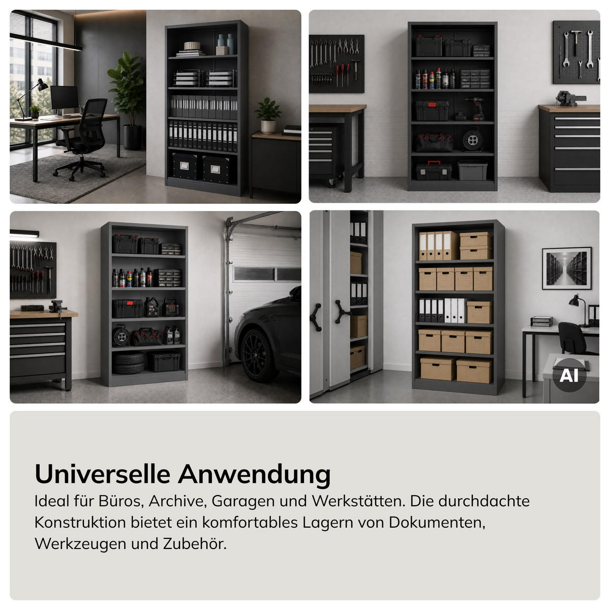 BÜRO-REGAL aus Metall RUFUS 195 × 90 × 45 cm - Anthrazit, Metall (90/195/45cm) - Jan Nowak