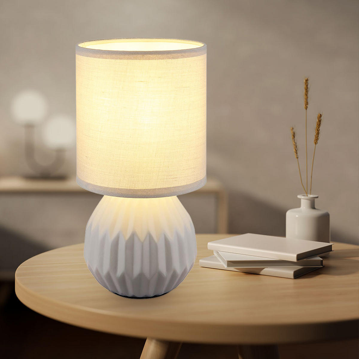 TISCHLEUCHTE SYLAS Grau Keramik Textil - Grau, Textil (12/12/23cm) - Globo Lighting