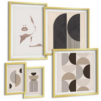 BILDER SET 5er Set - 50x50 cm & 20x30 cm & 40x60 cm Goldrahmen - Abstrakte Gesichtsformen - Goldfarben, Kunststoff (40/60cm) - TULUP