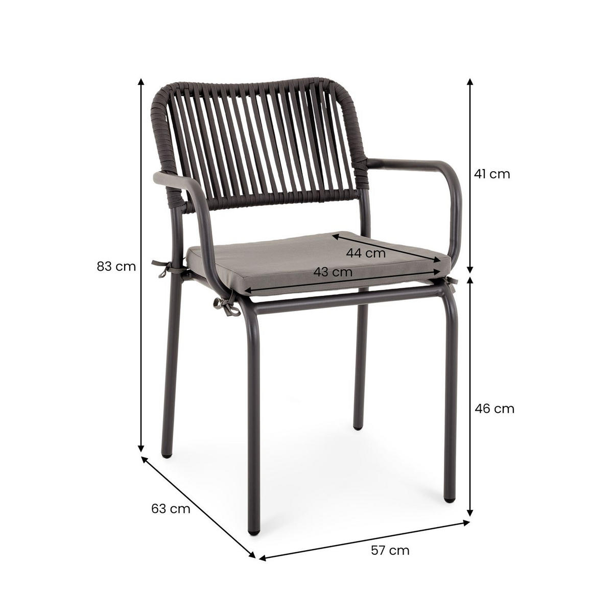 GARTENSTUHL VOLONTE 6ER-SET - Grau, Textil (56/81/65cm) - IDIMEX