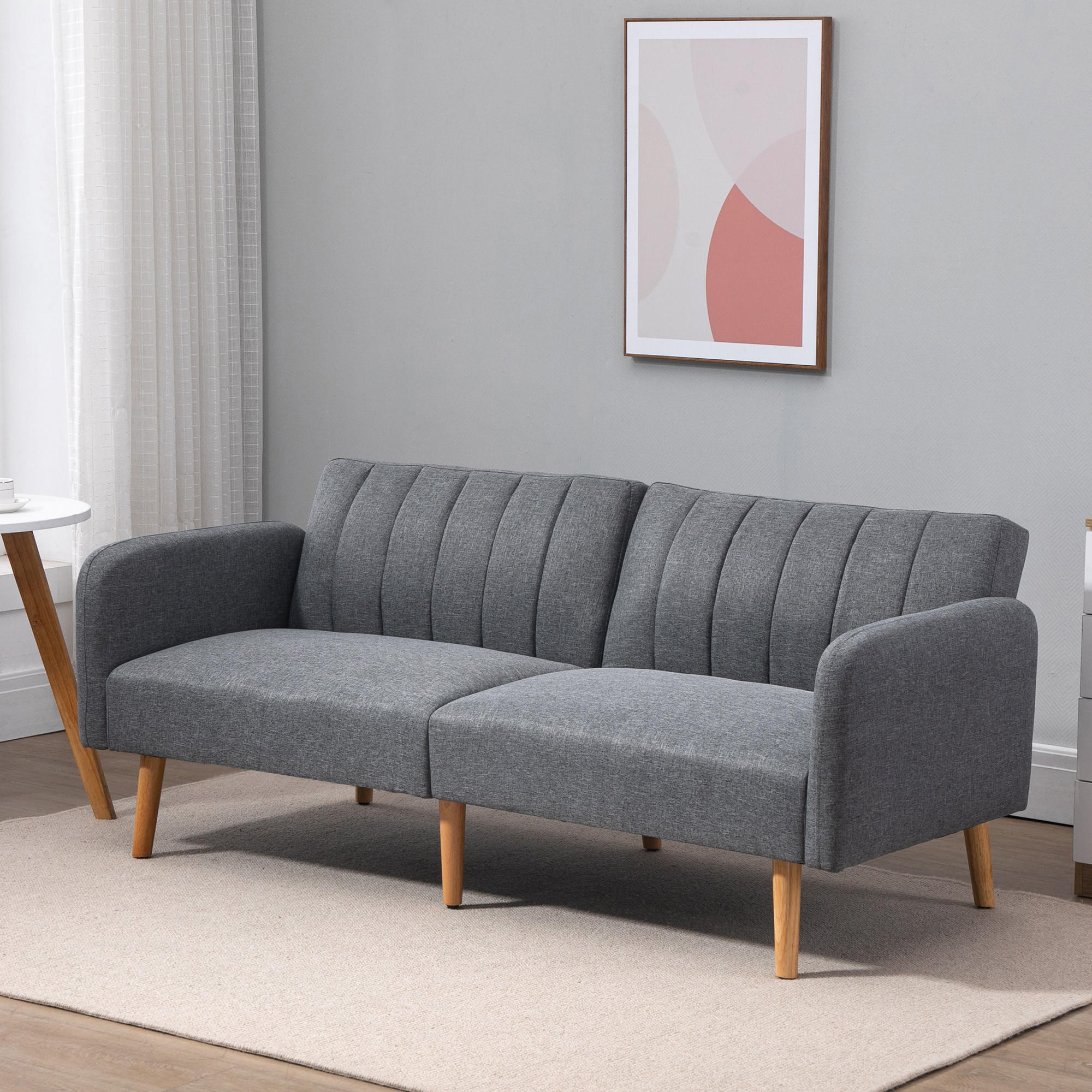 SCHLAFSOFA Klappsofa 2-Sitzer Stoffsofa Sofa mit Schlaffunktion Leinen-Touch - Naturfarben/Grau, Holz/Textil (75/73/173cm) - HOMCOM