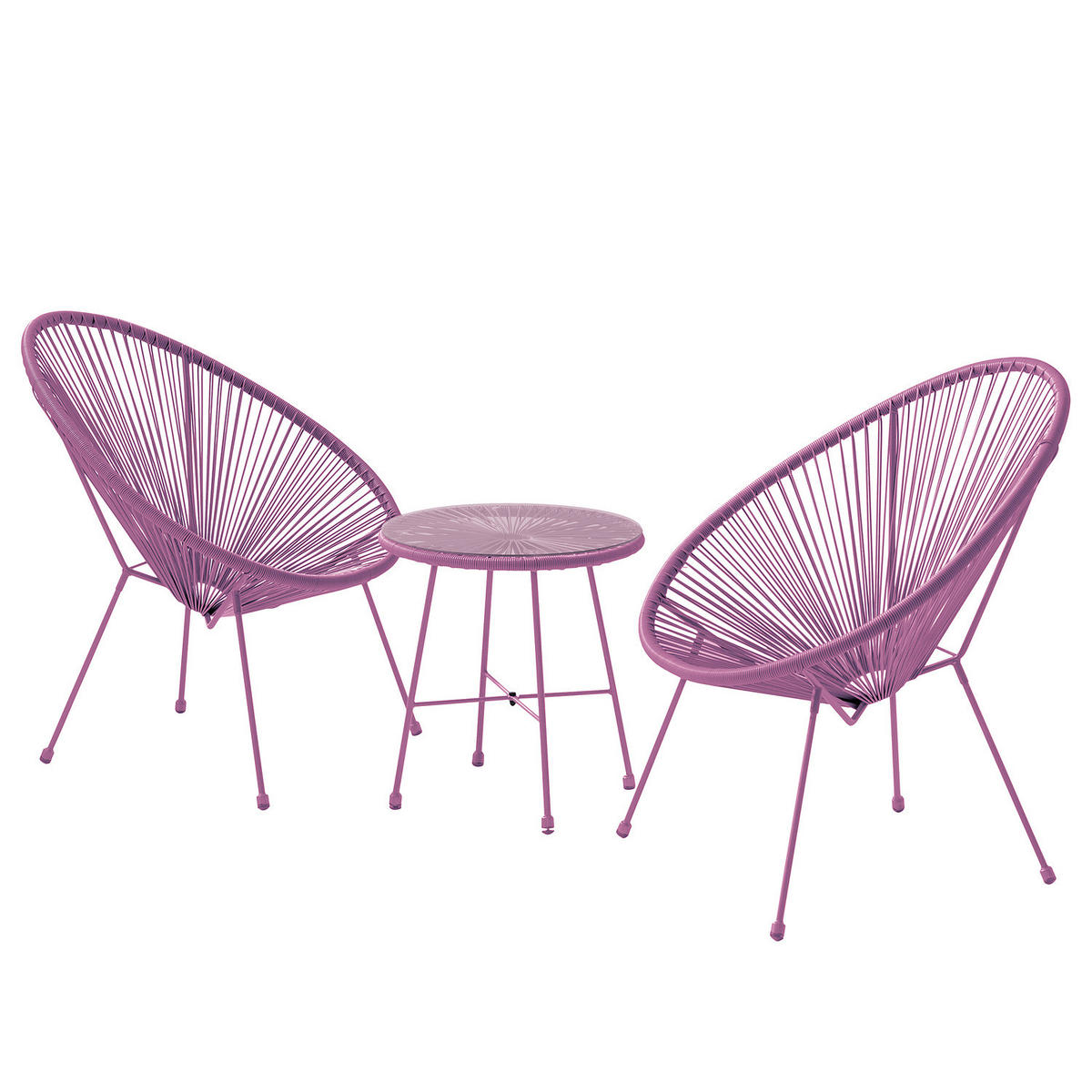 SITZGRUPPE - Stahl / Polyrattan - 3-teilig - Violett, Glas/Kunststoff - home24