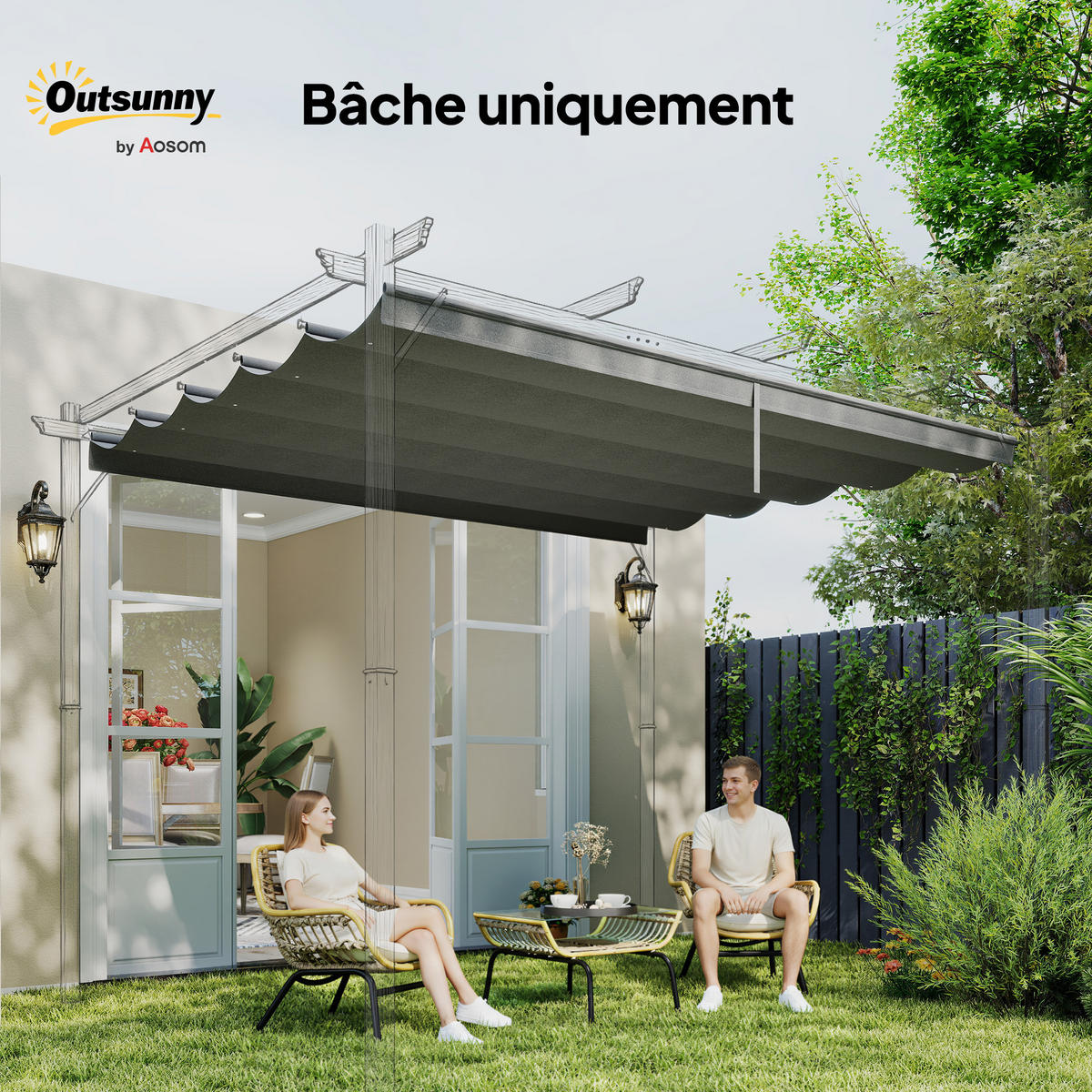 ERSATZDACH DE-12678 350/260 cm für 4x3 m Pergola mit 10 Ösen Hellgrau - Hellgrau, Textil (260/6/350cm) - ComfortXL