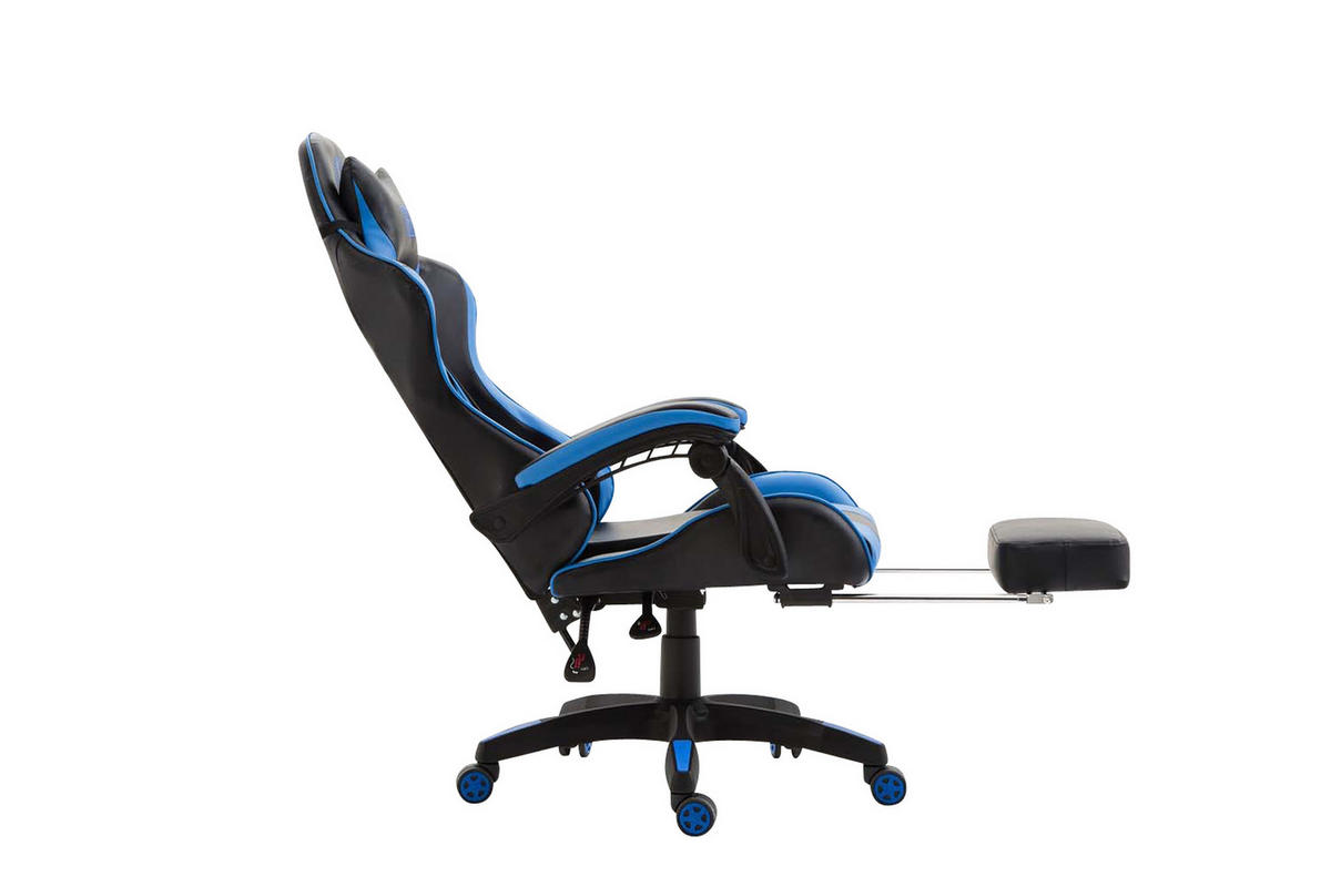 BÜROSTUHL India, Kunstleder Schwarz/Blau - Blau, Kunststoff/Textil (66/131/58cm) - TPFLiving