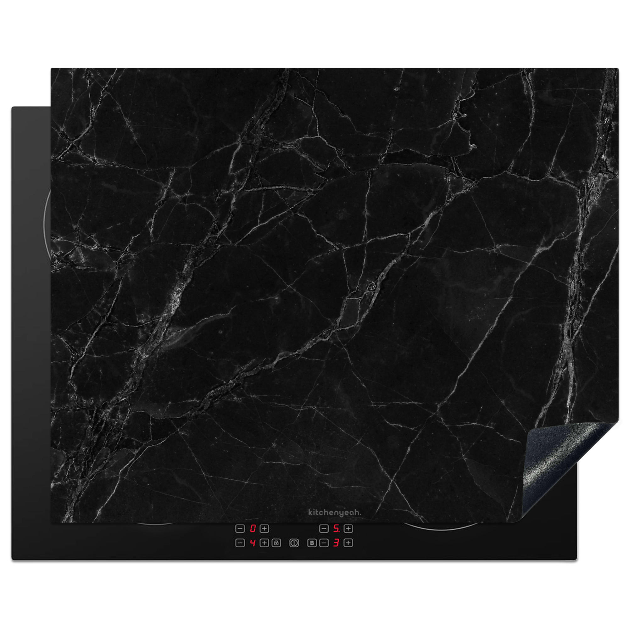 HERDABDECKPLATTE Schwarz - Marmor 65x52 cm - Schwarz, Kunststoff (65/0.2/52cm) - MuchoWow