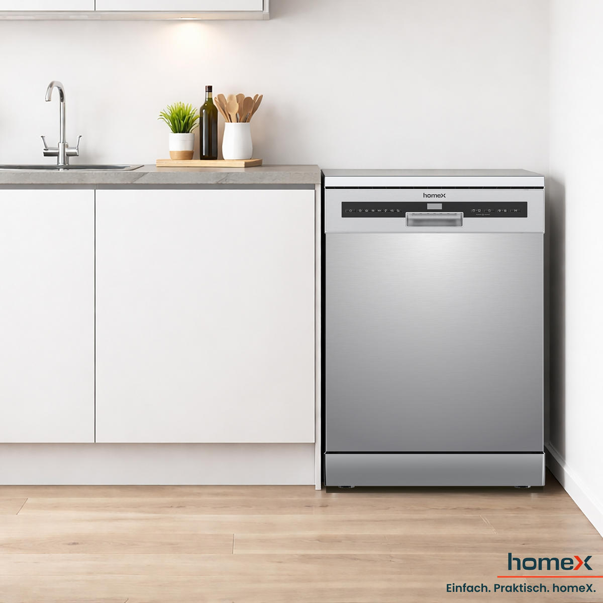 GESCHIRRSPÜLER 60 cm, Spülmaschine freistehend - 14 Maßgedecke, 7 Programme, AquaStop, 44 dB, unterbaufähig - Silberfarben, Kunststoff/Metall (59.8/84.5/60cm) - homeX