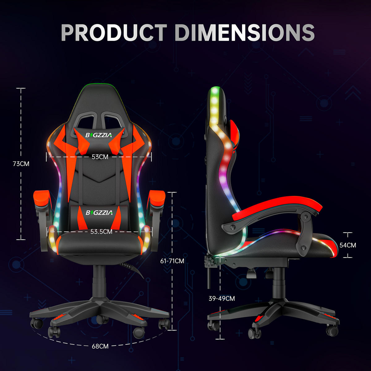 GAMINGSTUHL Schwarz-Rot,mit Led,Leder, Metall - Rot, Leder (29/59/79cm) - Rattrix