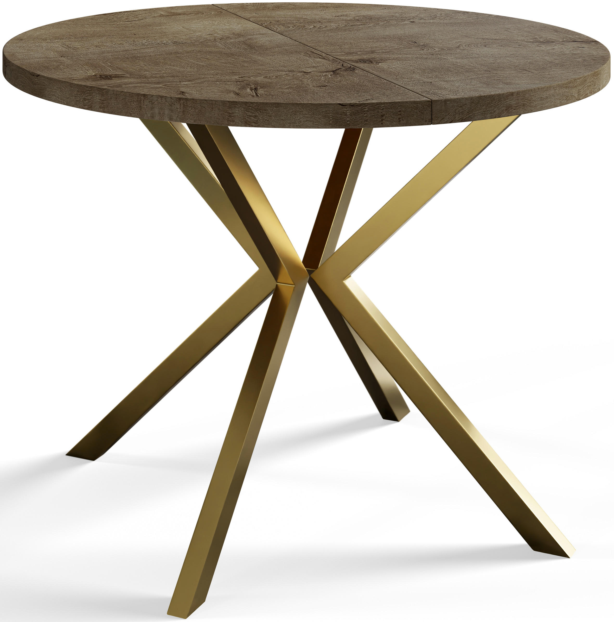 ESSZIMMERTISCH LOFT LITEN, ausziehbarer Tisch 90 cm/170 cm, Farbe: Grau, mit Metallbeinen in Farbe Gold - Dunkelbraun/Goldfarben, Holzwerkstoff (90/90/76cm) - Alpi-Möbel