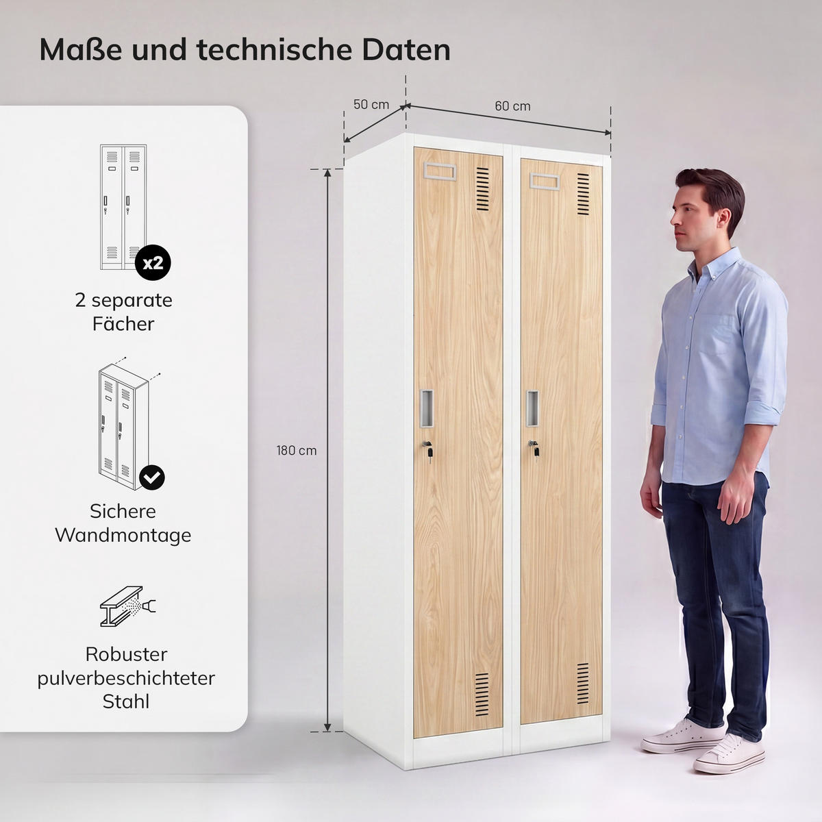 ZWEIFACH-PUTZSCHRANK KACPER II 180x60x50 cm - Weiß/Sonoma Eiche, Metall (60/180/50cm) - Jan Nowak
