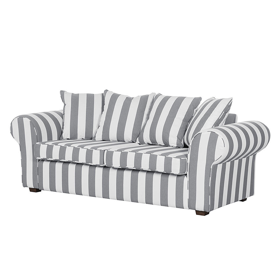 3-SITZER SOFA - Webstoff, Grau gestreift - Grau, Textil (217/88/88cm) - home24