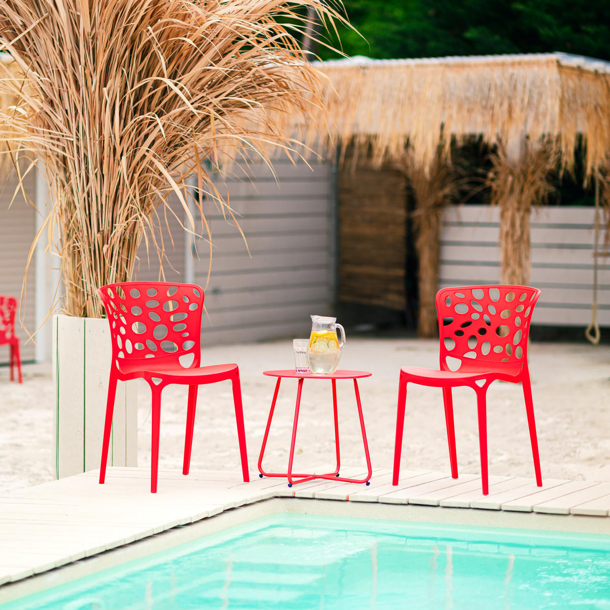 GARTENSTUHL 2er-Set Kunststoff Rot - Rot, Kunststoff (47/83/47cm) - Homestyle4u