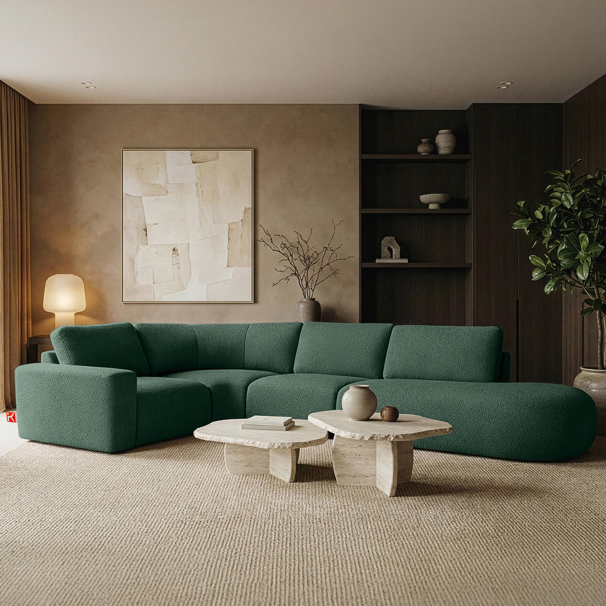 ECKSOFA RECHTS ZUCCO, Grün - Grün, Holz/Holzwerkstoff (224/373cm) - KONSIMO®