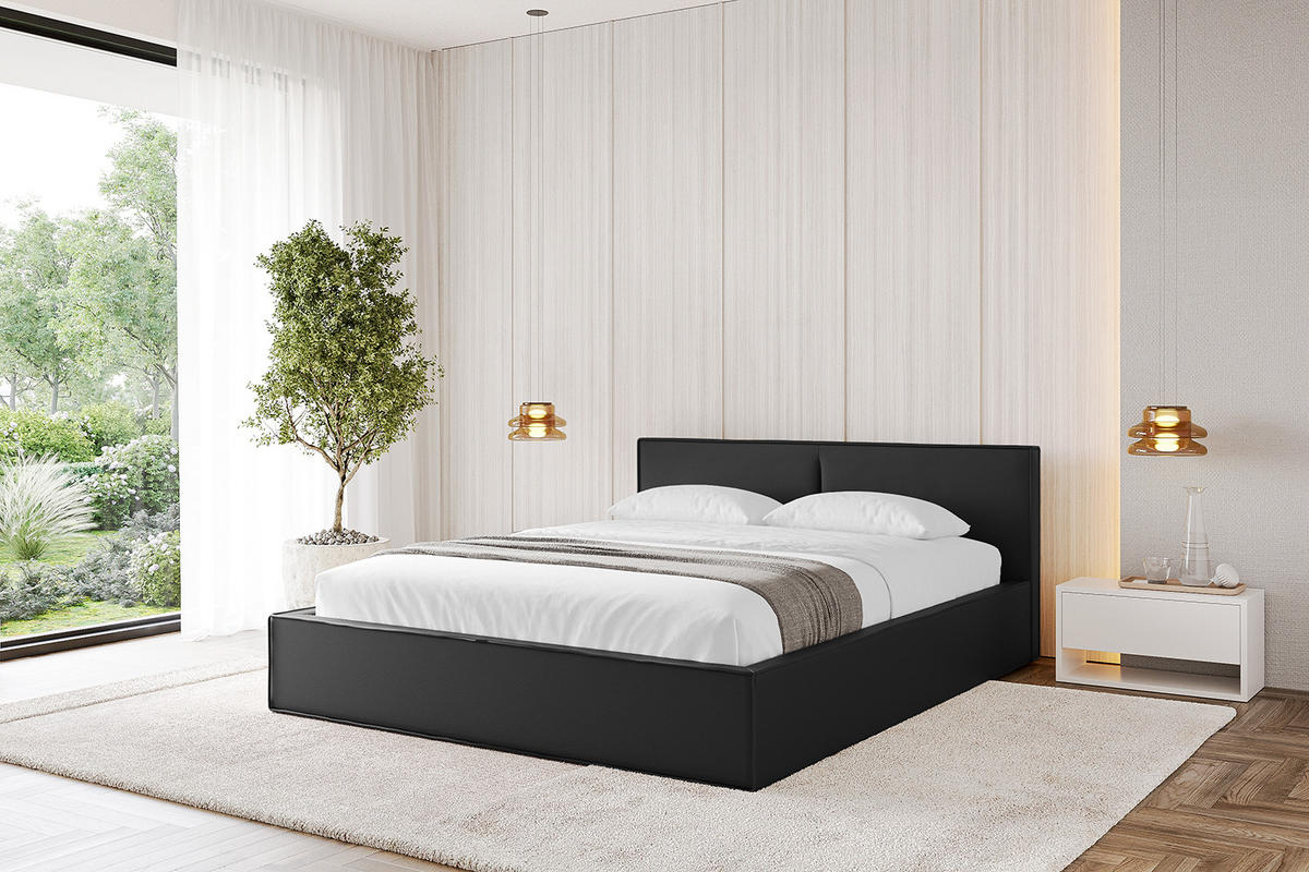 POLSTERBETT mit Bettkasten und Lattenrost, Bett mit Matratze H3/H4 - TIVON-V1 180x200 Schwarz Kunstleder - Schwarz Hochglanz, Holzwerkstoff/Textil (180/200cm) - ALTDECOR