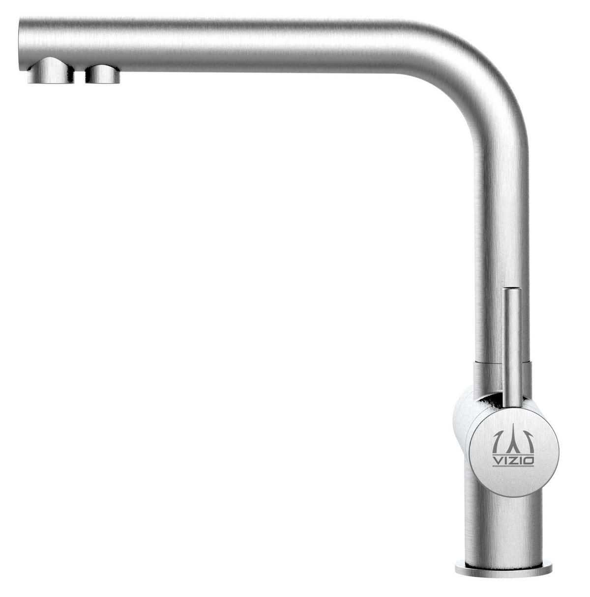 NIEDERDRUCK-3-WEGE-KÜCHENARMATUR, Edelstahl Massiv aus Chirurgenstahl, Gebürstet, 560° schwenkbar / Kurze Variante - Edelstahlfarben, Metall (22.5/28/22.5cm) - VIZIO