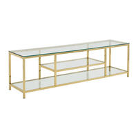 TV-MÖBEL mit 2 Ablagen - Sicherheitsglas & Edelstahl - Transparent & Goldfarben - RIMALI - Transparent, Metall (160/46.5/40cm) - Vente-Unique