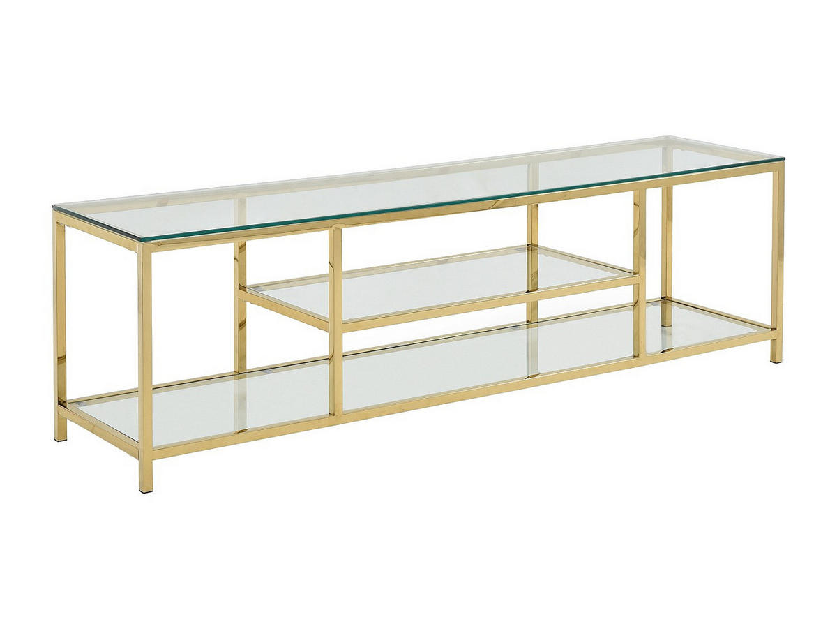 TV-MÖBEL mit 2 Ablagen - Sicherheitsglas & Edelstahl - Transparent & Goldfarben - RIMALI - Transparent, Metall (160/46.5/40cm) - Vente-Unique