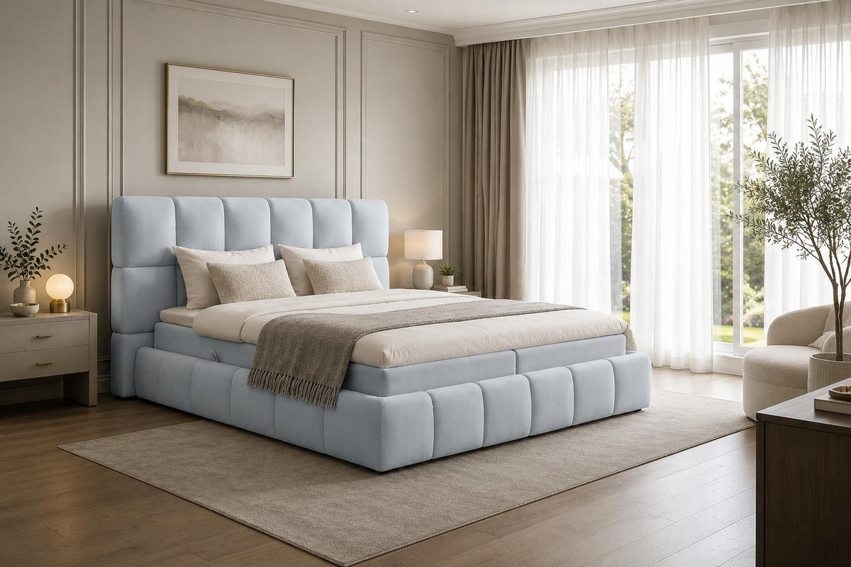 BOXSPRINGBETT AURA mit Topper und Bettkasten, Grau, H4 Pocket, 140x200 cm - Grau, Textil (140/200cm) - KS Home Concept