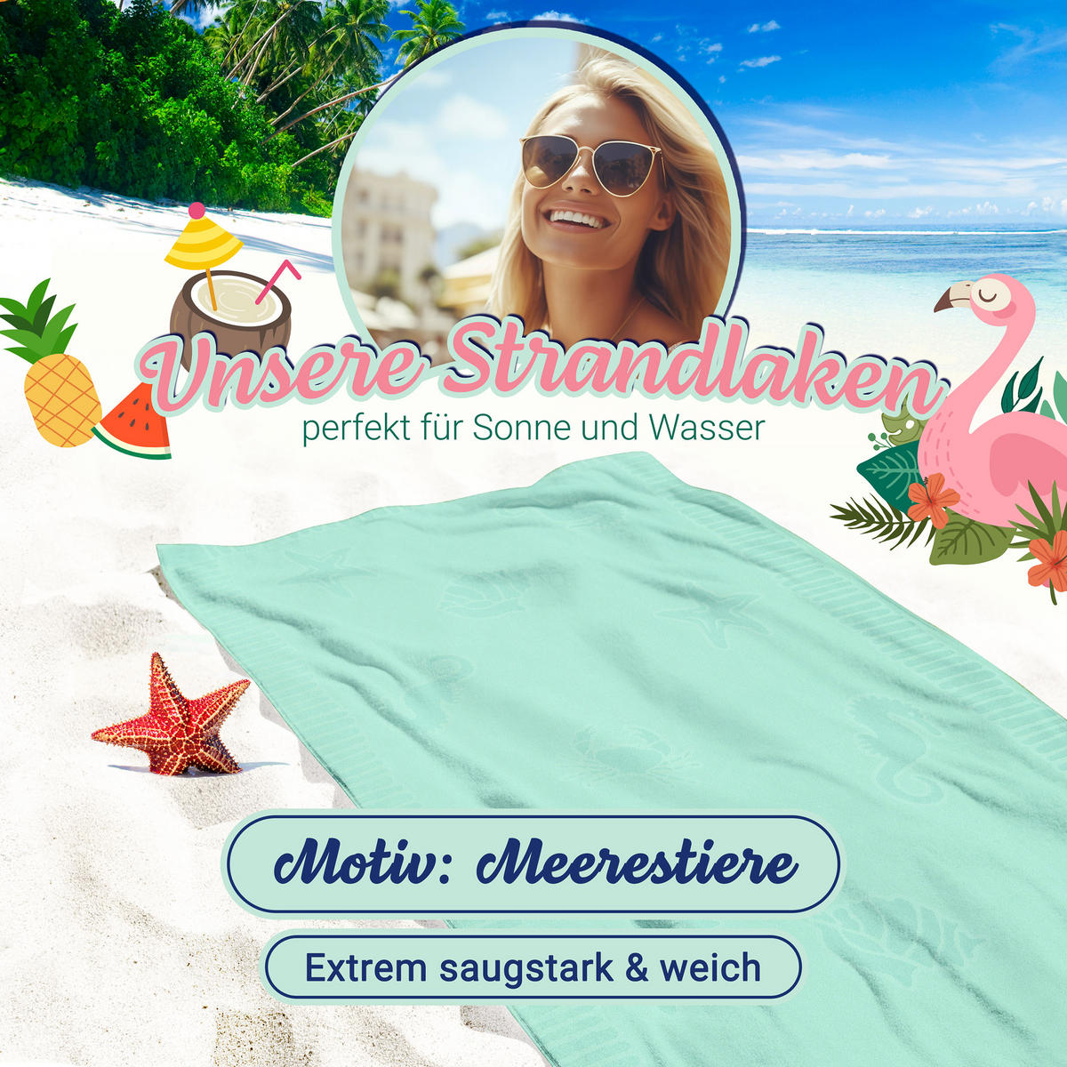 STRANDTUCH, 100x200 cm, 100% Baumwolle, Grün - Hellgrün, Textil (100/200cm) - Zollner