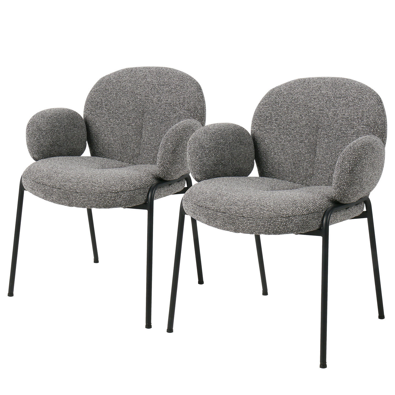 ARMLEHNENSTUHL - 2er-Set - Strukturstoff / Eisen - Schwarz/Grau, Textil/Metall (60/81/61cm) - home24