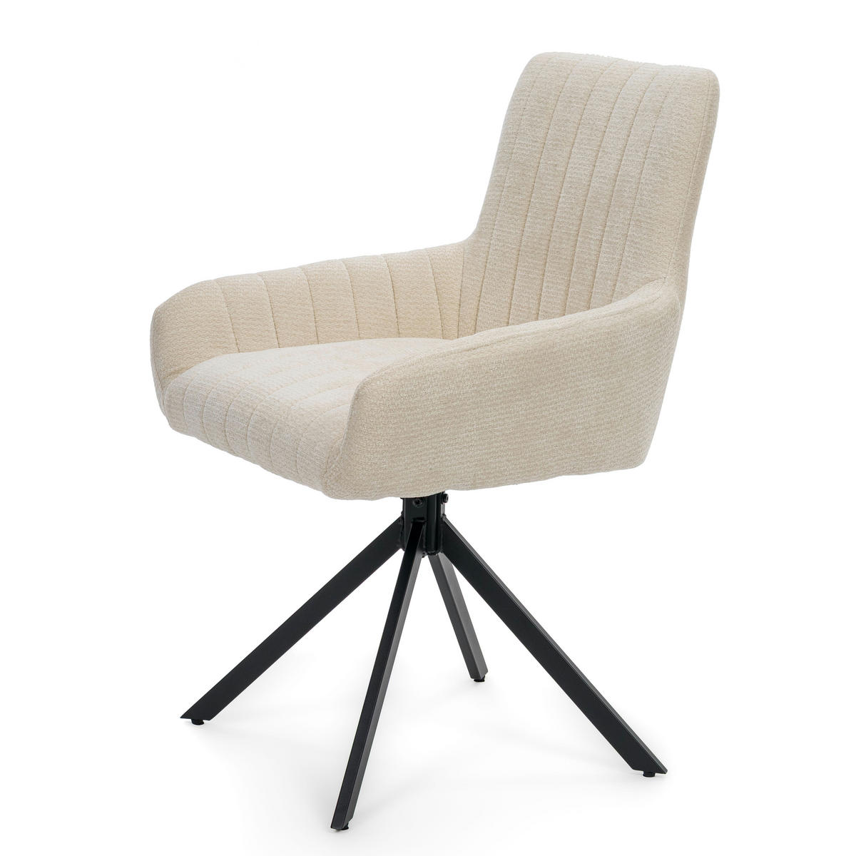 STUHL LUINO drehbar gepolsterter mit Steppung - creme - Chenille - Creme/Schwarz, Textil/Metall (58/87/60cm) - NEW HOME