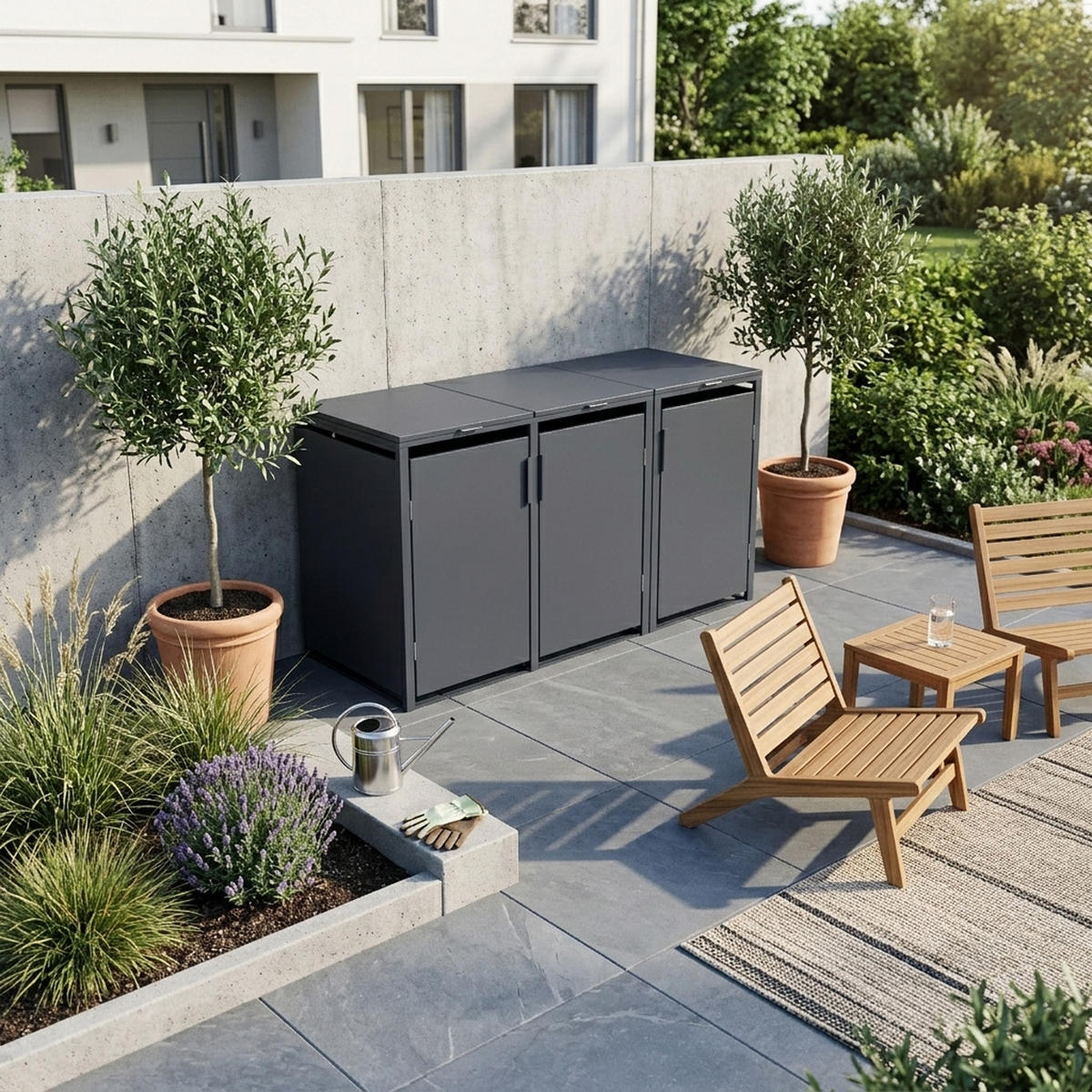 MÜLLTONNENVERKLEIDUNG Dublin - Mülltonnenbox für 3 - , Stahl verzinkt, anthrazit - Grau, Metall (198/116/80cm) - TPFGarden