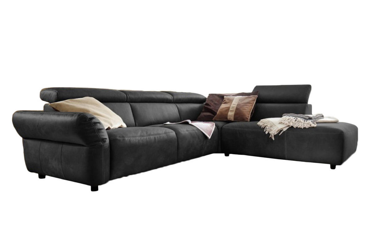 ECKSOFA MOTOR. SITZVORZUG RISO Schwarz Leder - Schwarz, Leder (263/240cm) - KAWOLA