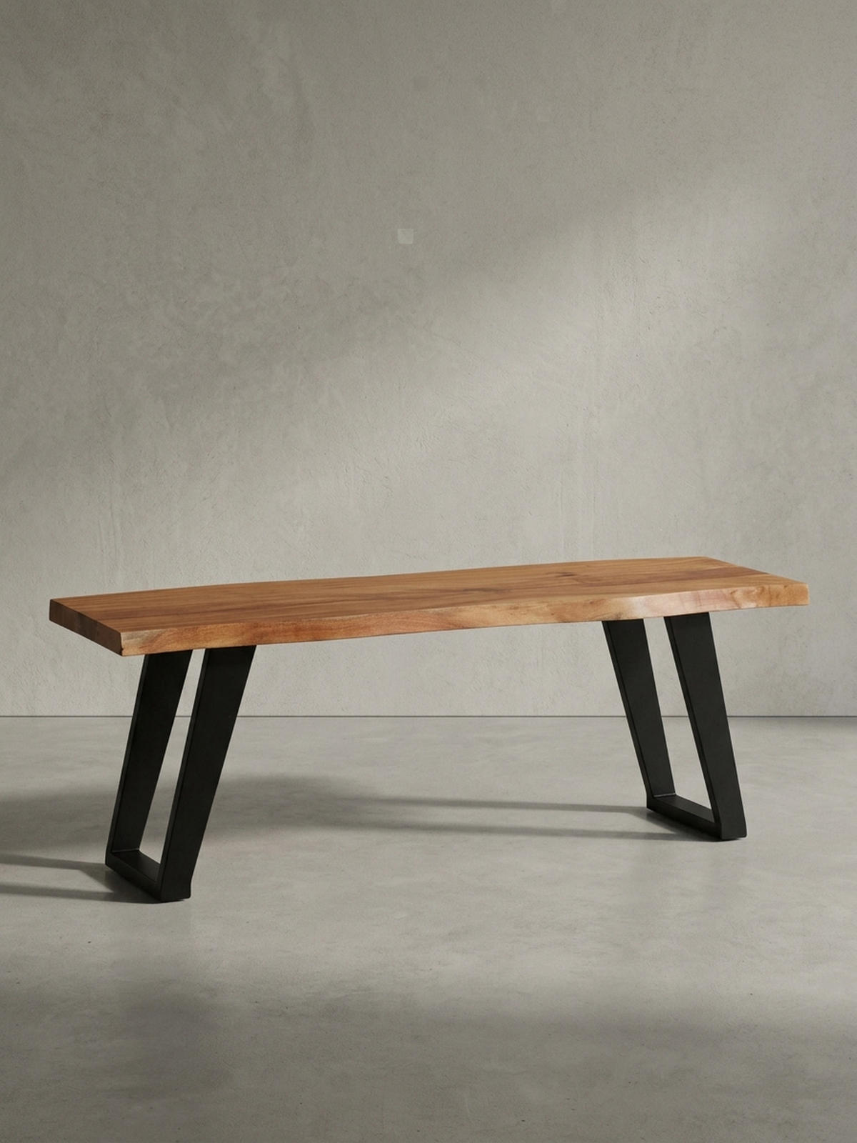 SITZBANK – Akazie Massivholz/Metall, 120x40x45,5 cm, mit Baumkante, U-Beine - Schwarz/Braun, Holz/Metall (120/46/40cm) - KADIMA DESIGN