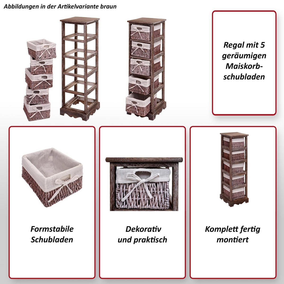REGAL KOMMODE MIT 5 KORBSCHUBLADEN Weiß - Weiß, Holz (25/90/28cm) - MCW