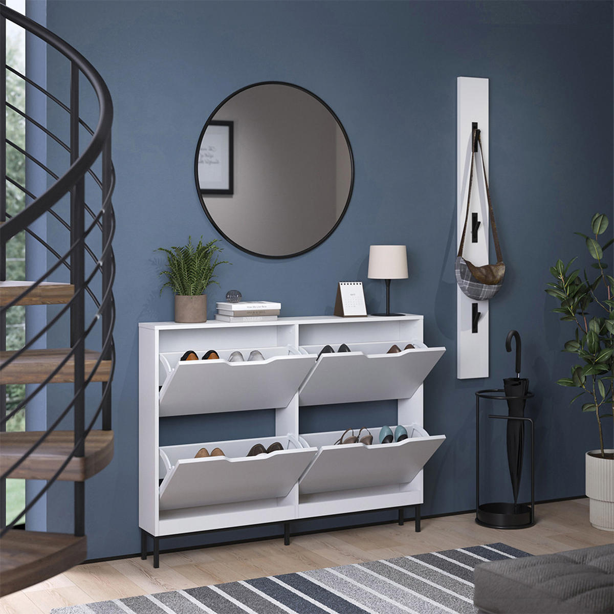 SCHUHKIPPER Luca, Weiß, 116 x 88.5 cm mit 2x2 Kippfächern - Weiß, Holzwerkstoff (116/88.5/17cm) - Vicco