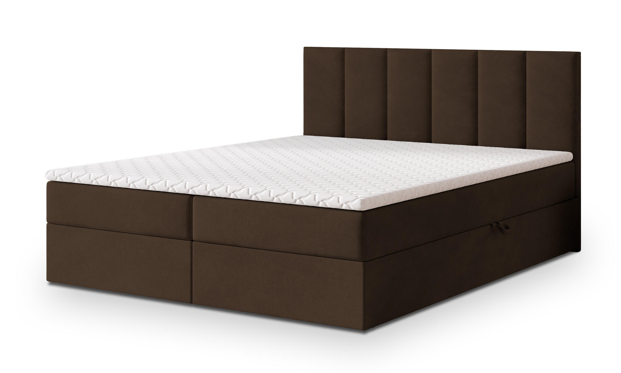 BOXBETT MERIL 160x200 cm mit Matratze und Topper - Braun - Braun, Holz (160/200cm) - MASSENO